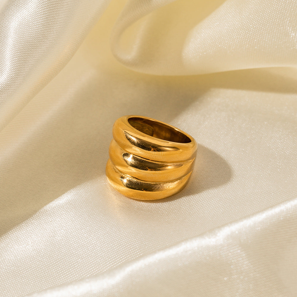 Timeless 18K Gold Three-Layer Minimalist Style Ring