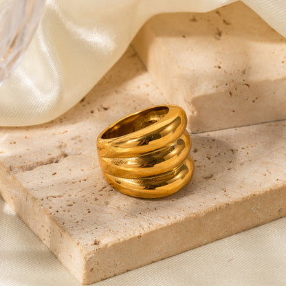 Timeless 18K Gold Three-Layer Minimalist Style Ring