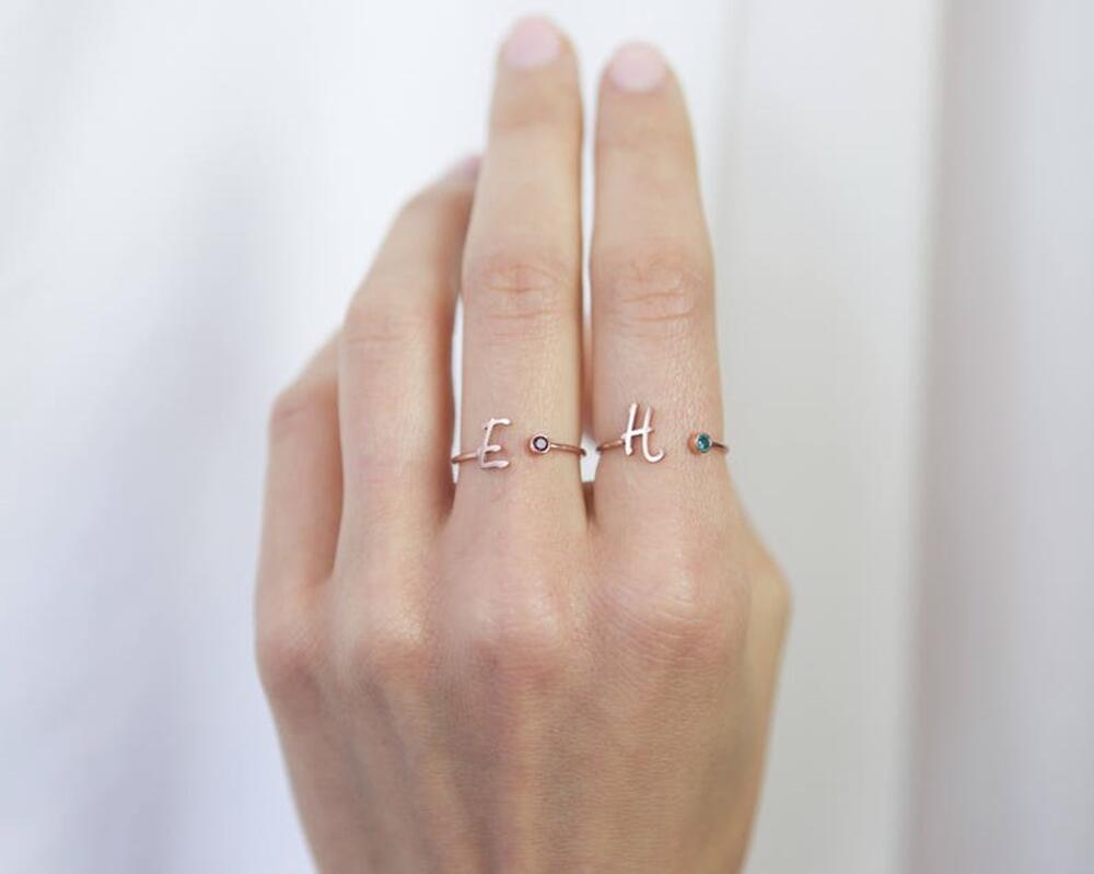 Customizable Birthstone Letter Ring R002