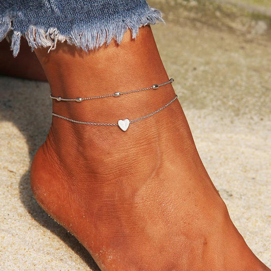 Timeless Romance 18K Gold Double-Layer Heart Anklet