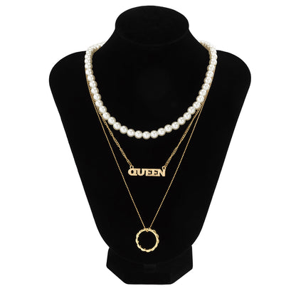 QUEEN Letter Pendant with Ring Triple Chain Set