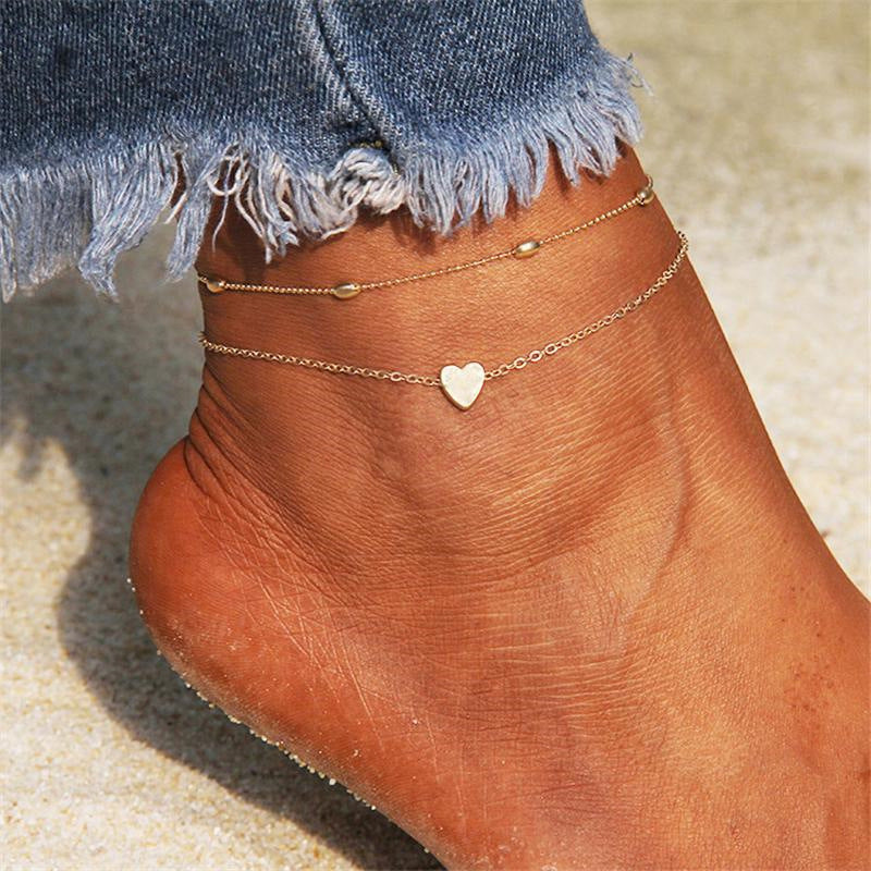 Timeless Romance 18K Gold Double-Layer Heart Anklet