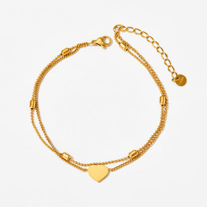 Timeless Romance 18K Gold Double-Layer Heart Anklet