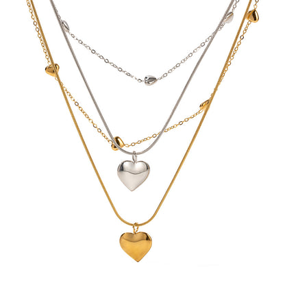 18K Gold Double Layer Heart Necklace