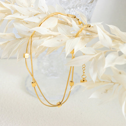 18K Gold Minimalist Geometric Square Double-Layer Anklet