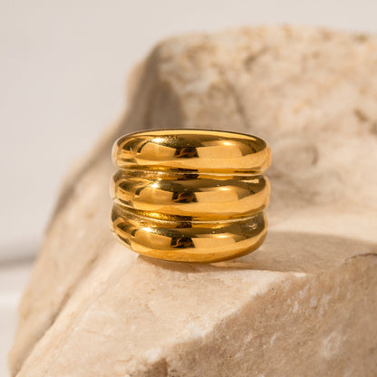 Timeless 18K Gold Three-Layer Minimalist Style Ring