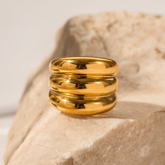 Timeless 18K Gold Three-Layer Minimalist Style Ring