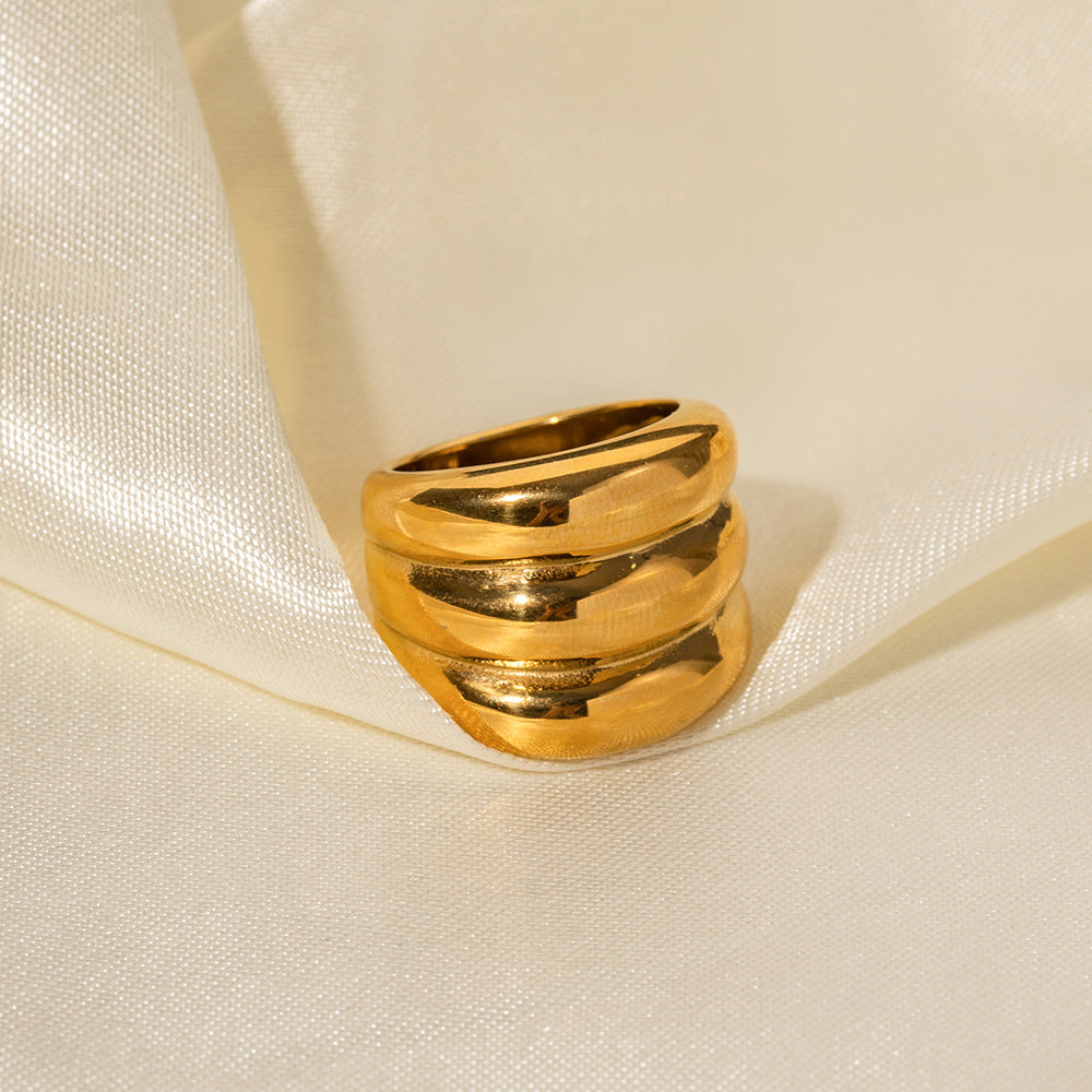 Timeless 18K Gold Three-Layer Minimalist Style Ring