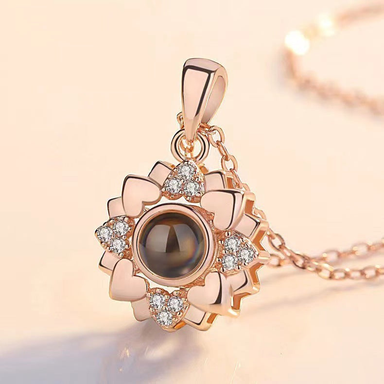 Dazzling Sunflower Diamond Projection Necklace P001