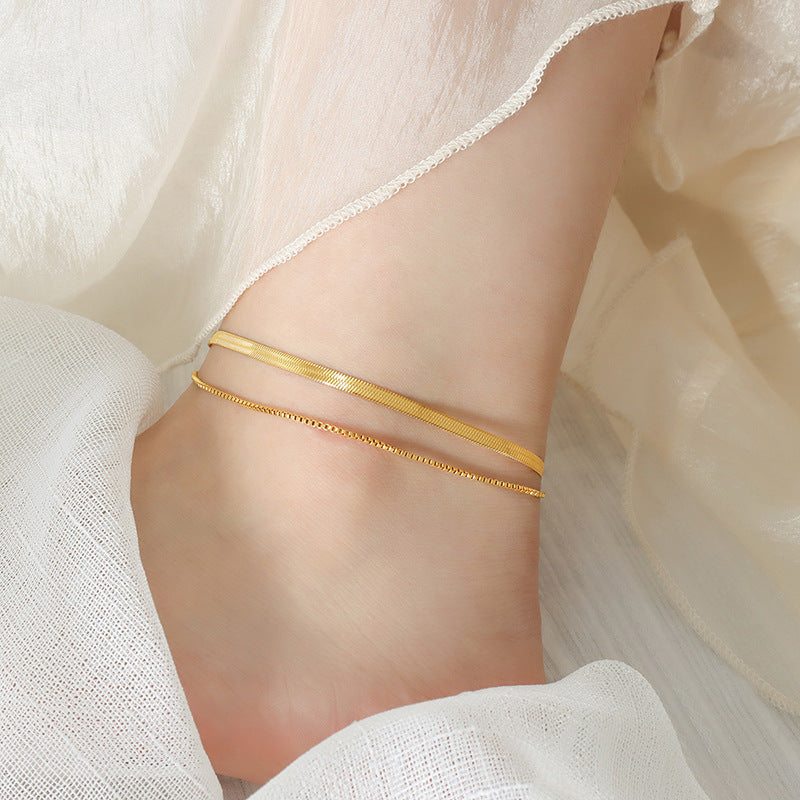 Minimalist Double-Layer 18K Gold Anklet