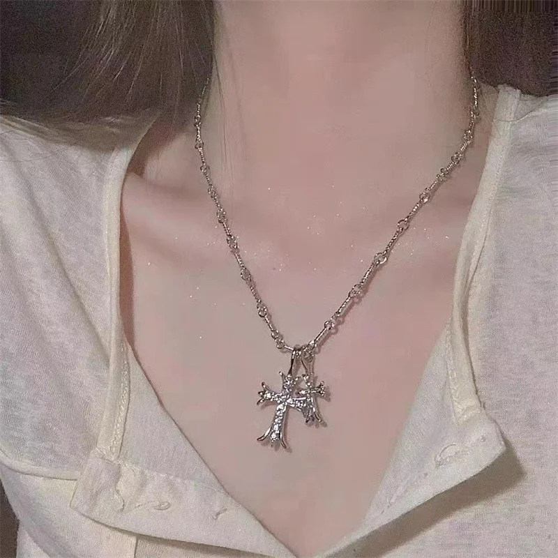 Double Cross Pendant Necklace