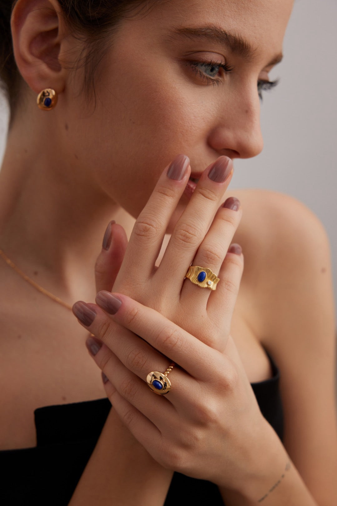 Minimalist Lapis Lazuli Gemstone Earring and Ring Ensemble