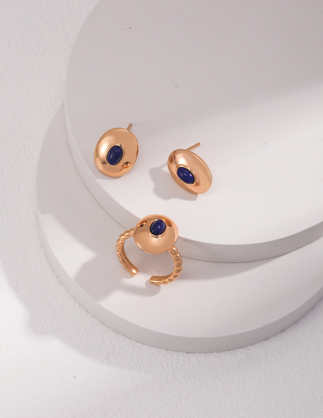 Minimalist Lapis Lazuli Gemstone Earring and Ring Ensemble