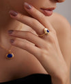 Minimalist Lapis Lazuli Gemstone Earring and Ring Ensemble