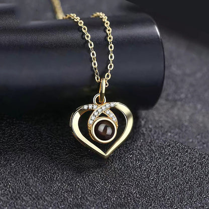 Cross Heart Diamond Projection Necklace P002