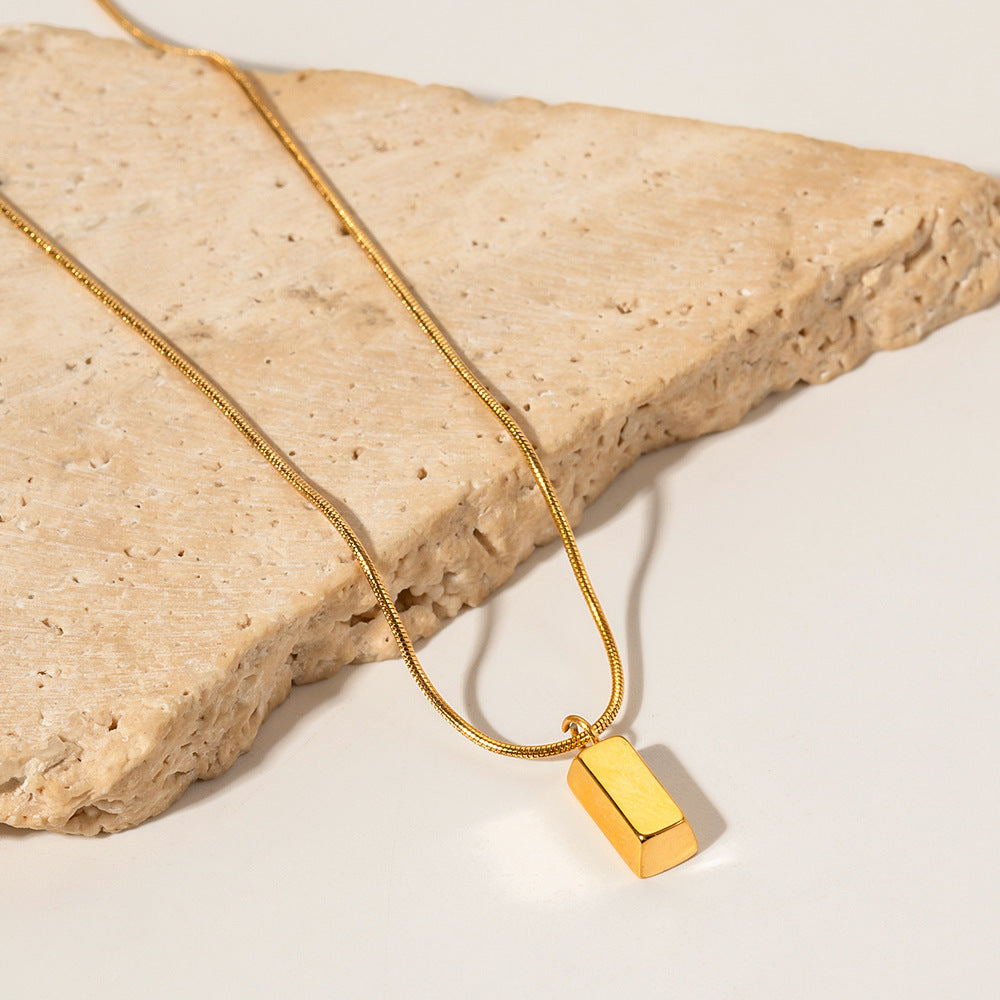 Timeless Brilliance 18K Gold Rectangular Pendant Necklace