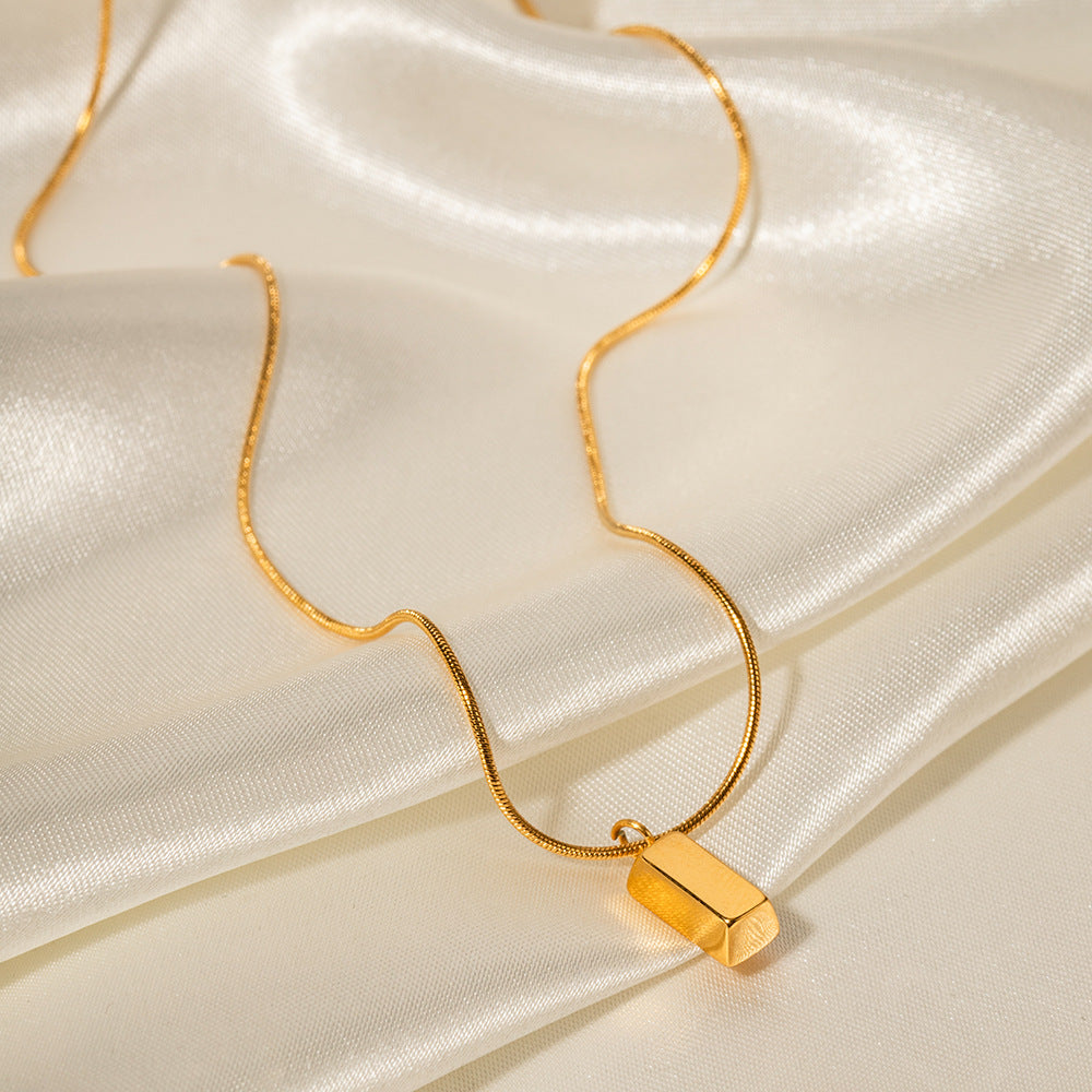 Timeless Brilliance 18K Gold Rectangular Pendant Necklace