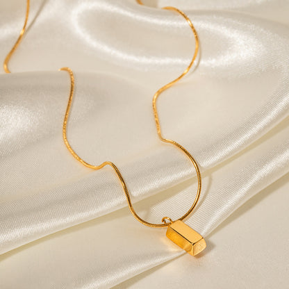 Timeless Brilliance 18K Gold Rectangular Pendant Necklace