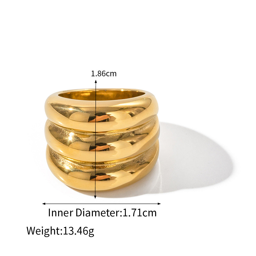 Timeless 18K Gold Three-Layer Minimalist Style Ring