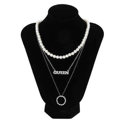 QUEEN Letter Pendant with Ring Triple Chain Set