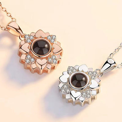 Dazzling Sunflower Diamond Projection Necklace P001