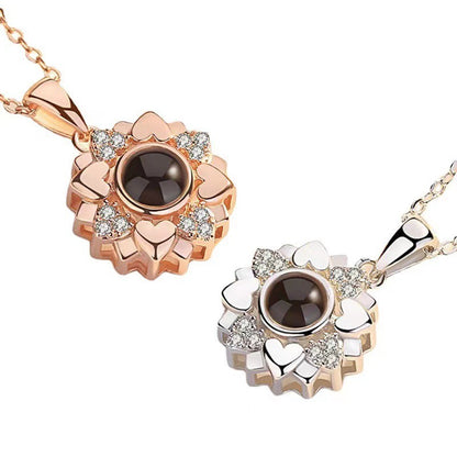 Dazzling Sunflower Diamond Projection Necklace P001