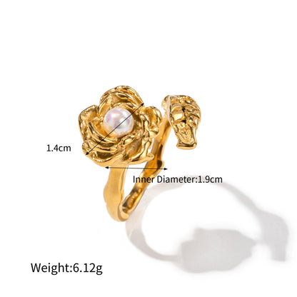 18K Gold Camellia and Pearl Elegance Ring