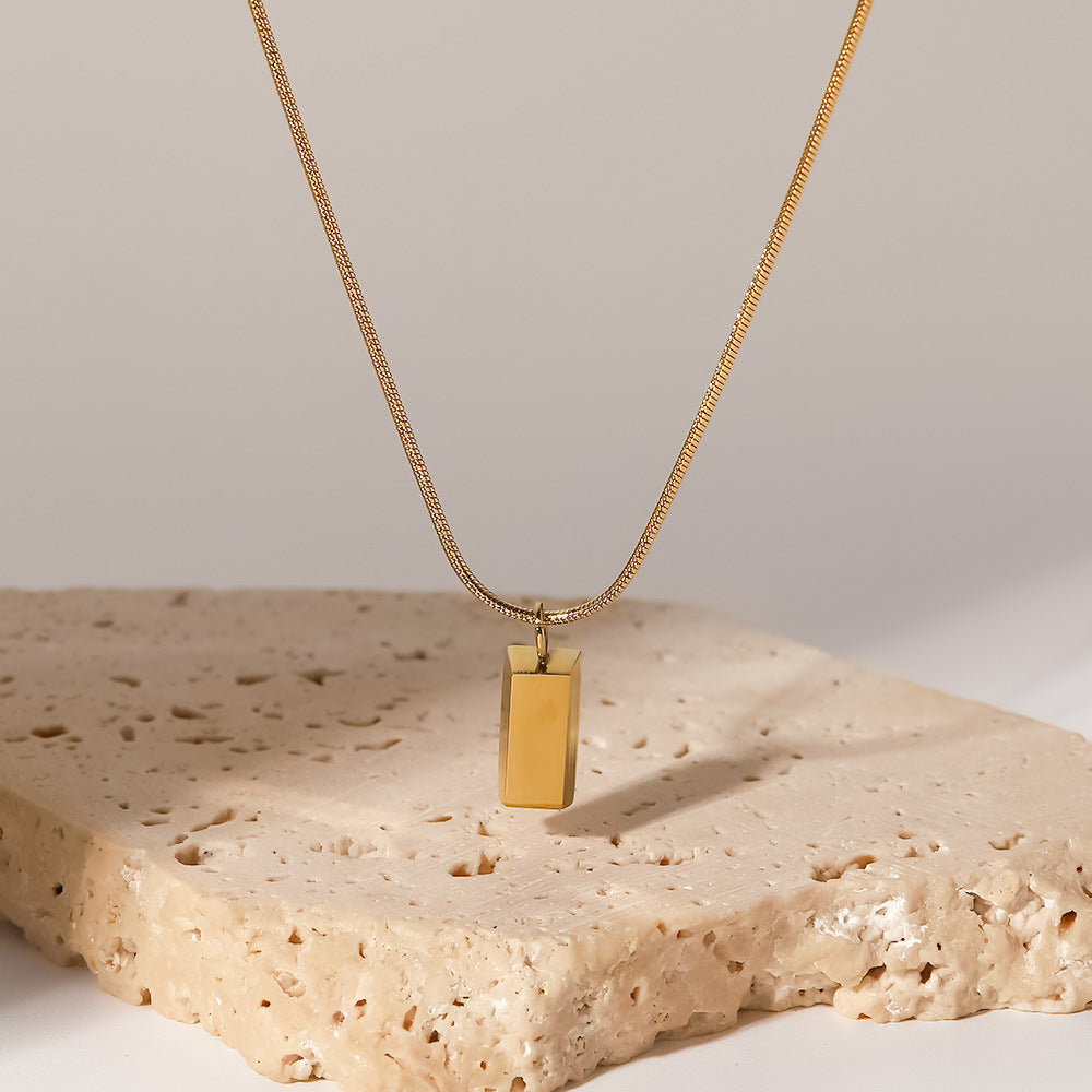 Timeless Brilliance 18K Gold Rectangular Pendant Necklace